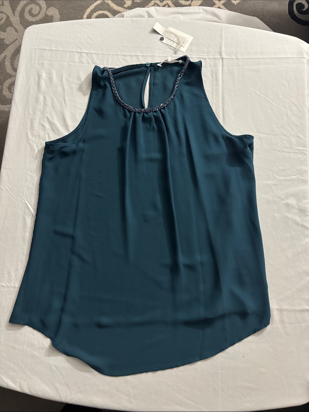 Violet & Claire Teal Beaded Neck Sleeveless Camisole
